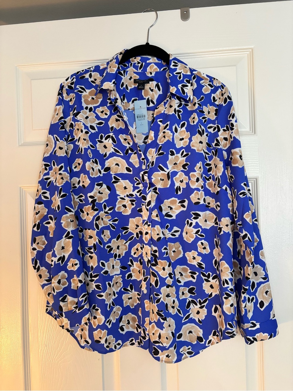 Ann Taylor Royal Blue Floral Button-Down Blouse